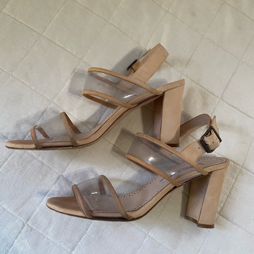 Manolo Blahnik Nude Clear Strap Sandals - Picture 5 of 7